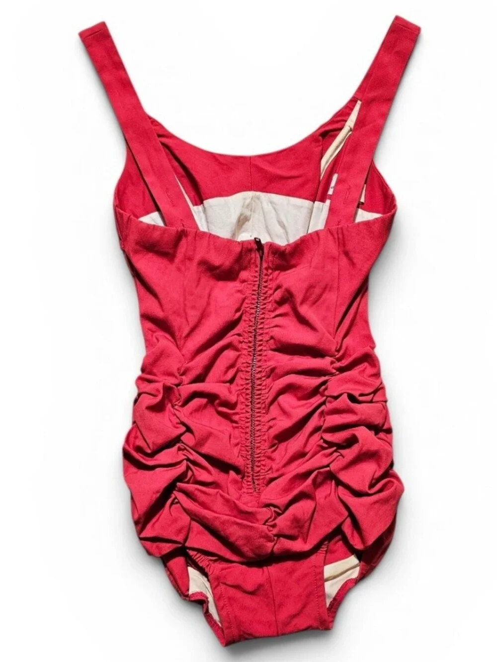 VTG 1950s Kerrybrooke Sea Stars Ruched One Piece Swimsuit Red